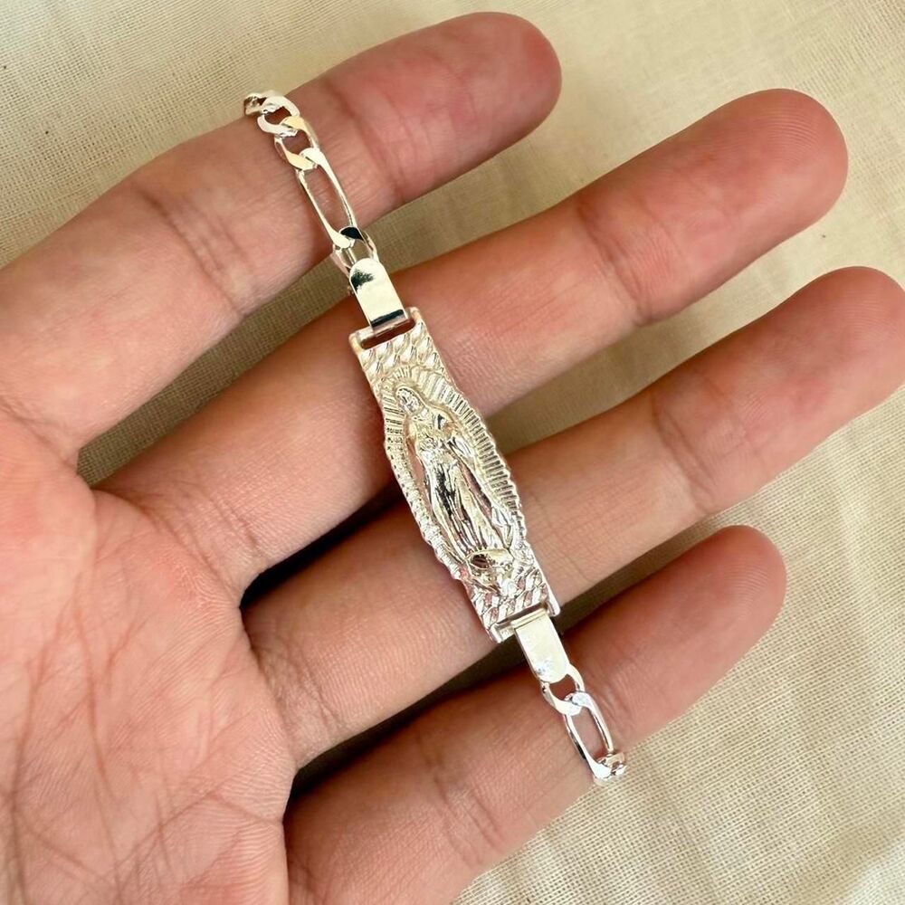 y2k style silver virgin mary cuban link figaro bracelet